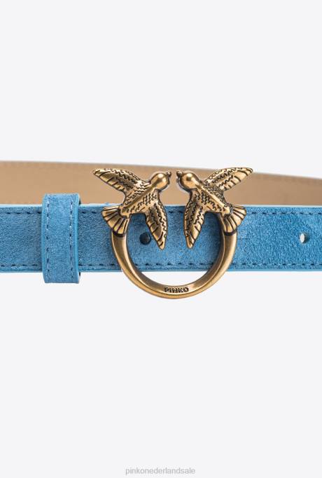 riemen | L488980 love birds dunne suède riem Pinko hemelsblauw-antiek goud