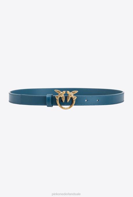riemen | L488982 dwergpapegaaien dunne leren riem Pinko groenblauw-antiek goud