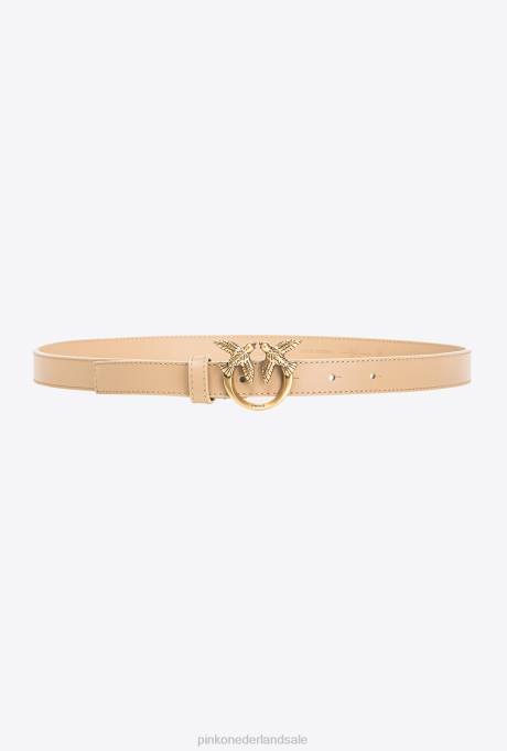 riemen | L488983 dwergpapegaaien dunne leren riem Pinko zand-antiek goud