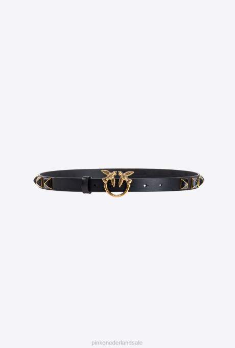 riemen | L488984 dunne love birds riem met studs Pinko zwart-antiek goud
