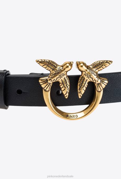 riemen | L488984 dunne love birds riem met studs Pinko zwart-antiek goud