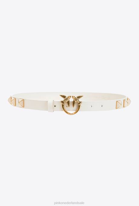 riemen | L488986 dunne love birds riem met studs Pinko wit-antiek goud