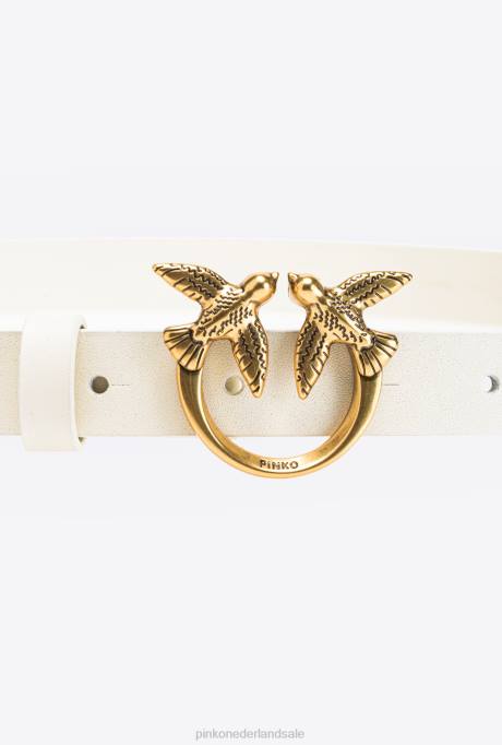 riemen | L488986 dunne love birds riem met studs Pinko wit-antiek goud