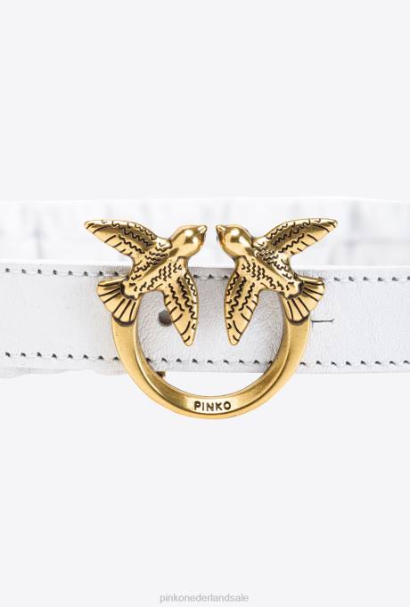 riemen | L488987 dunne tortelduifjes riem met rimpels Pinko wit-antiek goud