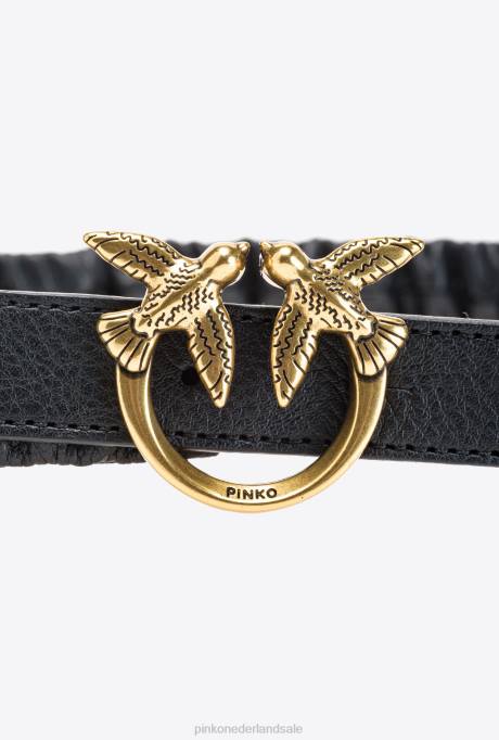 riemen | L488988 dunne tortelduifjes riem met rimpels Pinko zwart-antiek goud