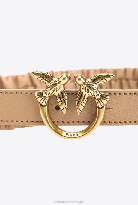 riemen | L488989 dunne tortelduifjes riem met rimpels Pinko stoffig roze-antiek goud