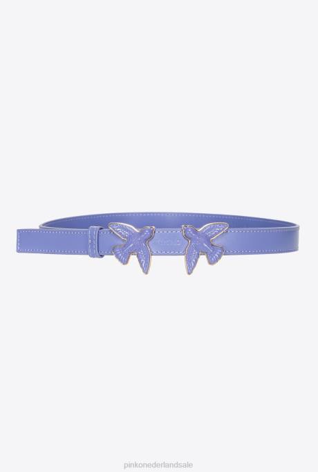 riemen | L488996 dunne riem van geborsteld leer met liefdesvogels Pinko corsica blue-block kleur