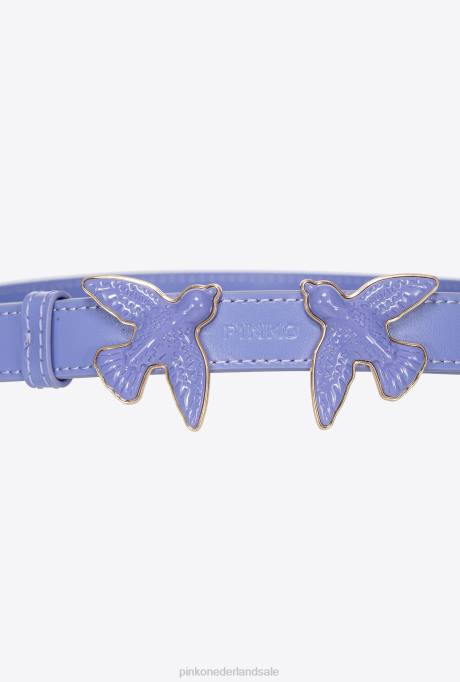 riemen | L488996 dunne riem van geborsteld leer met liefdesvogels Pinko corsica blue-block kleur