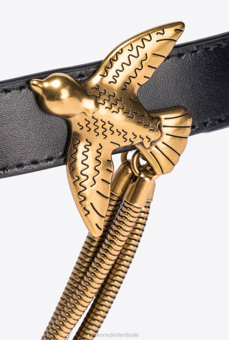 riemen | L488998 love birds riem met ketting Pinko zwart-antiek goud