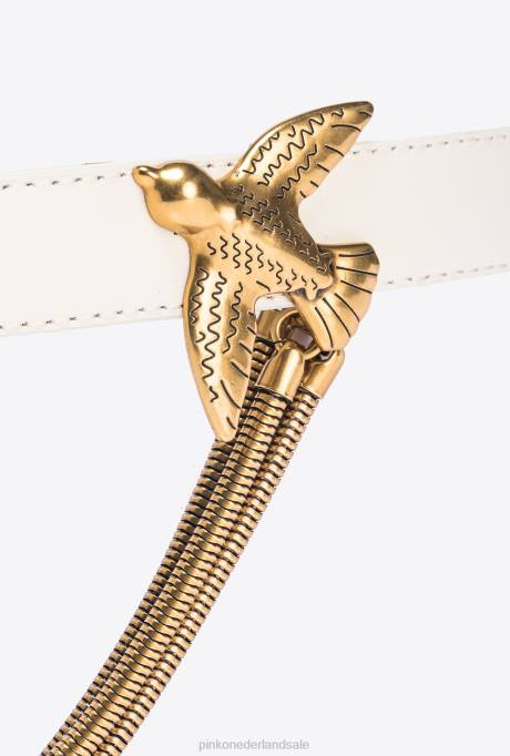 riemen | L488999 love birds riem met ketting Pinko wit-antiek goud