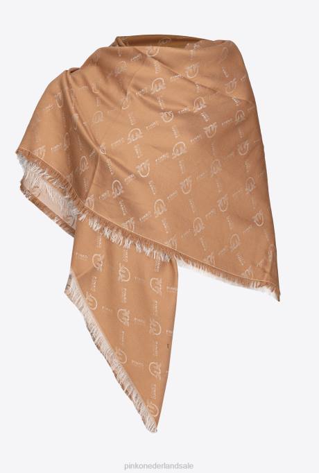 sjaals | L4881267 grote monogramsjaal Pinko beige/ecru