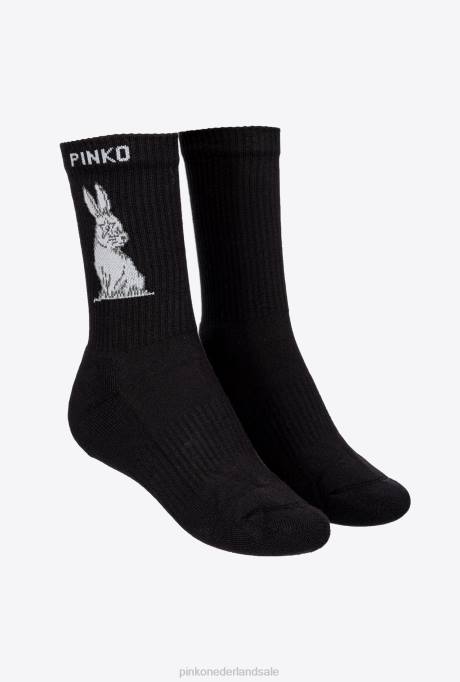 sokken | L4881275 sportieve jacquard konijnensokken Pinko zwart wit