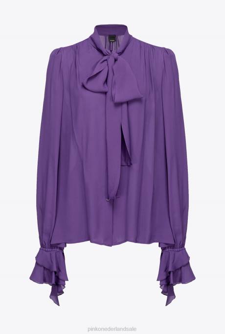 blouses | L488237 blouse met strik en ruches Pinko altviool paars