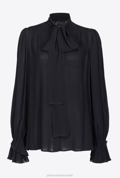 blouses | L488238 blouse met strik en ruches Pinko limousine zwart