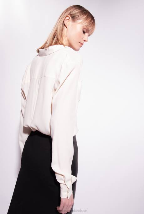 blouses | L488241 overhemd van zijdemix met borstzakje Pinko roze rook wit