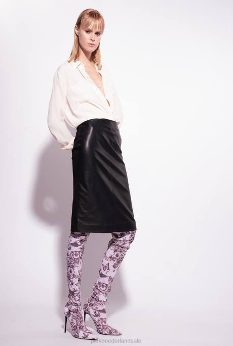 blouses | L488241 overhemd van zijdemix met borstzakje Pinko roze rook wit