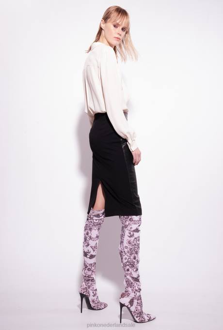 blouses | L488241 overhemd van zijdemix met borstzakje Pinko roze rook wit