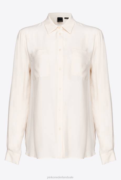 blouses | L488241 overhemd van zijdemix met borstzakje Pinko roze rook wit
