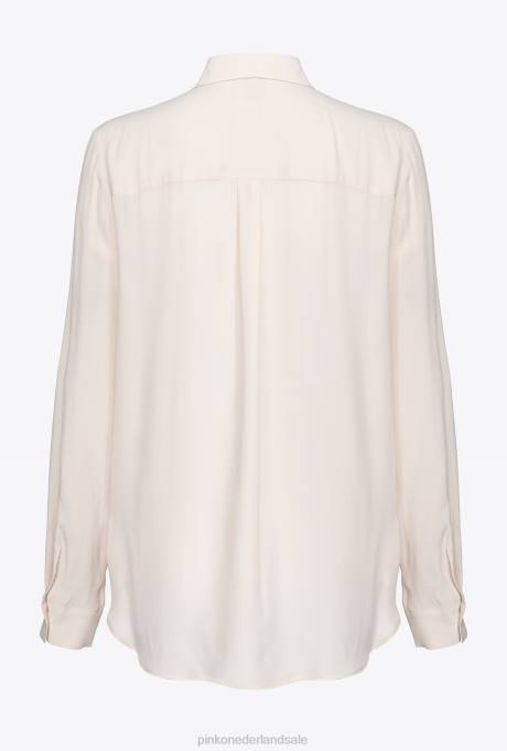 blouses | L488241 overhemd van zijdemix met borstzakje Pinko roze rook wit