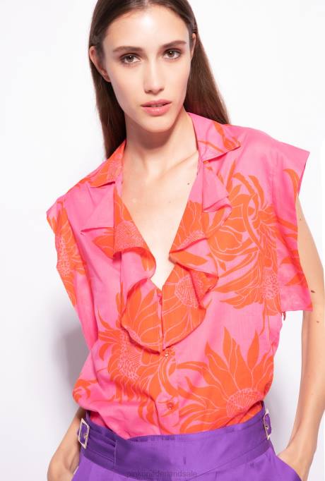 blouses | L488243 blouse met grote bedrukte bloemen Pinko roze/rood