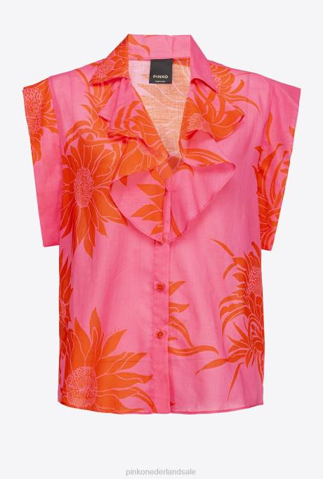 blouses | L488243 blouse met grote bedrukte bloemen Pinko roze/rood