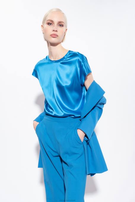 blouses | L488245 stretch satijnen topje Pinko directeur blauw