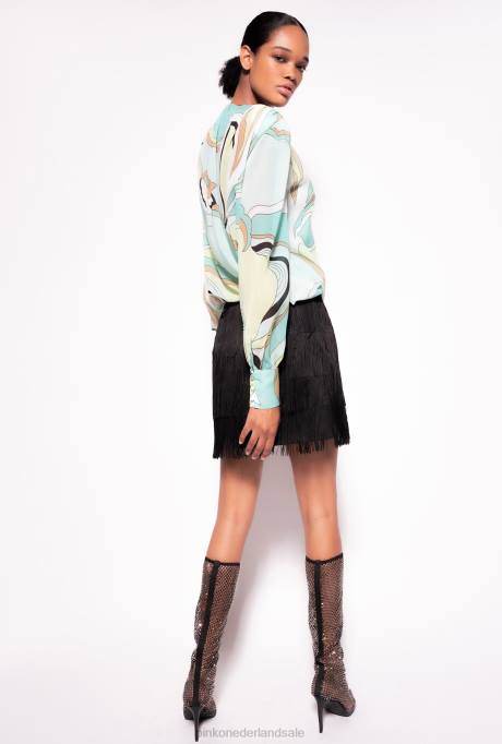 blouses | L488254 voile blouse met bloemenknopjesprint Pinko veelkleurig - aquagroen/beige