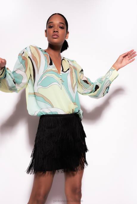 blouses | L488254 voile blouse met bloemenknopjesprint Pinko veelkleurig - aquagroen/beige