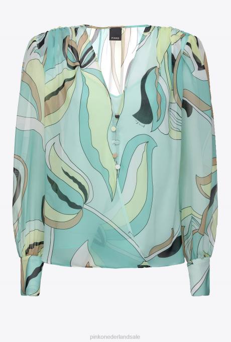 blouses | L488254 voile blouse met bloemenknopjesprint Pinko veelkleurig - aquagroen/beige