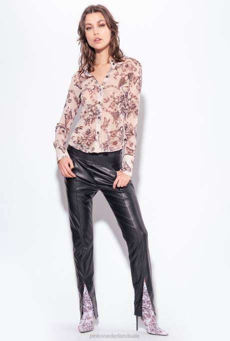 blouses | L488259 Slim-fit overhemd met tatoeageprint Pinko naakt/zwart