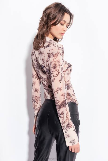 blouses | L488259 Slim-fit overhemd met tatoeageprint Pinko naakt/zwart