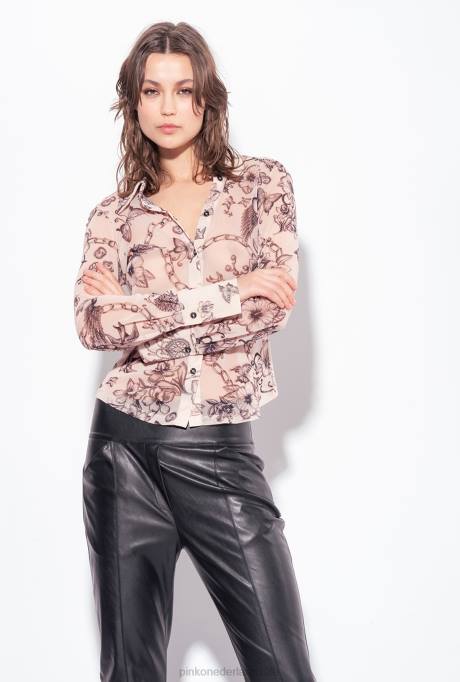 blouses | L488259 Slim-fit overhemd met tatoeageprint Pinko naakt/zwart