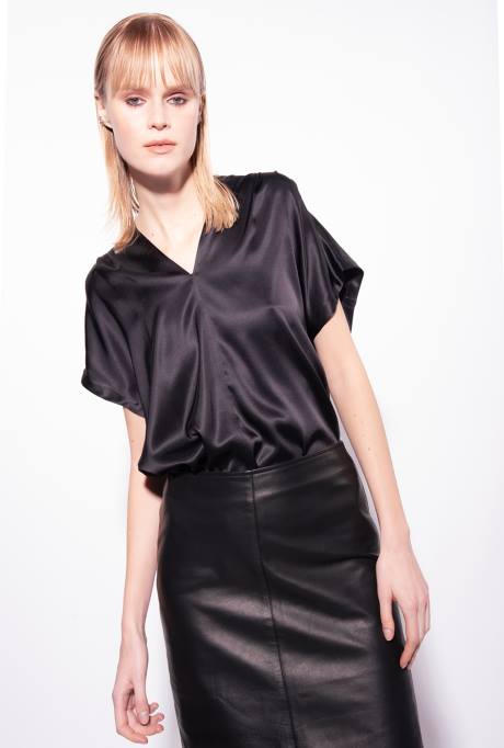 blouses | L488266 stretch satijnen blouse Pinko limousine zwart
