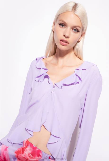 blouses | L488271 korte blouse met ruches Pinko paarse tulp