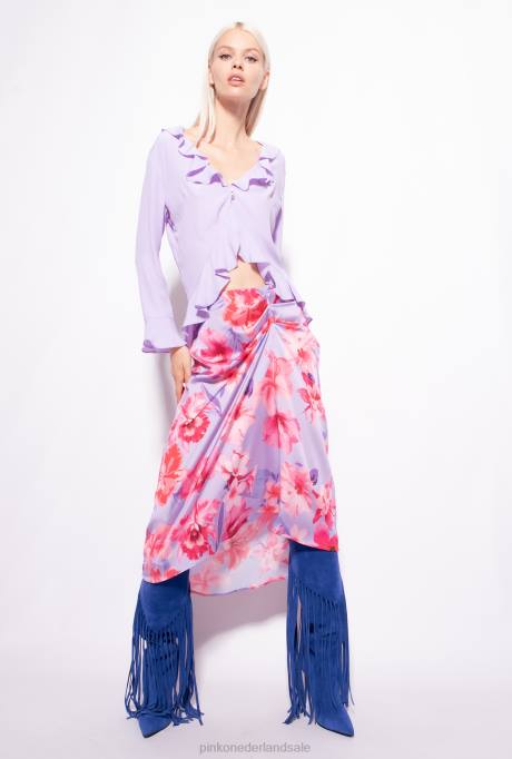 blouses | L488271 korte blouse met ruches Pinko paarse tulp