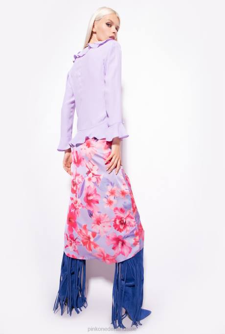 blouses | L488271 korte blouse met ruches Pinko paarse tulp