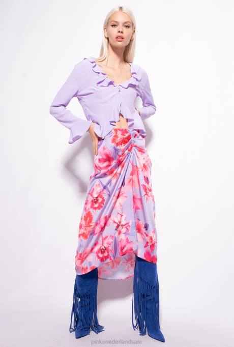 blouses | L488271 korte blouse met ruches Pinko paarse tulp