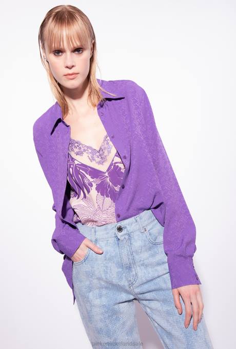 blouses | L488273 overhemd van jacquard met logo Pinko lavendel lila