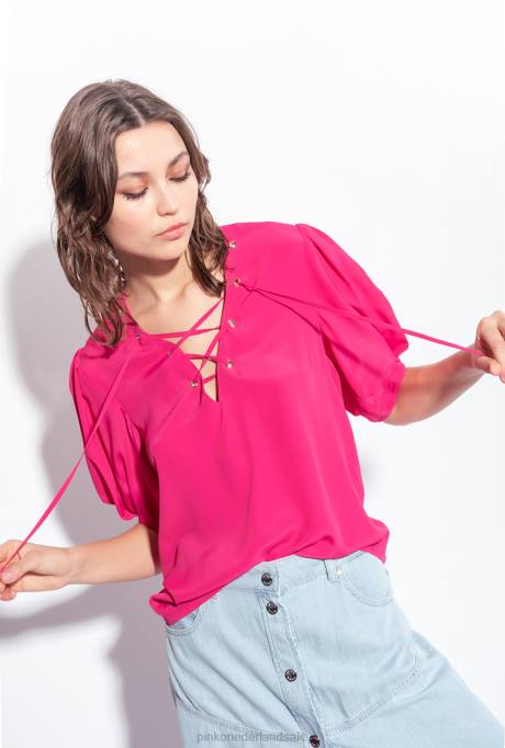 blouses | L488278 blouse met vetersluiting Pinko gezellige fuchsia