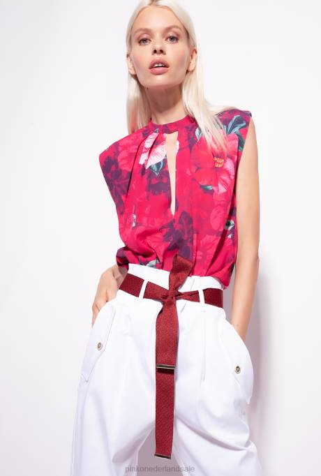 blouses | L488281 mouwloze blouse met hibiscusprint Pinko multi. fuchsia/roze