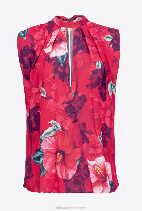 blouses | L488281 mouwloze blouse met hibiscusprint Pinko multi. fuchsia/roze