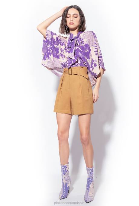 blouses | L488294 blouse met cape-effect en tropische print Pinko nude/paars