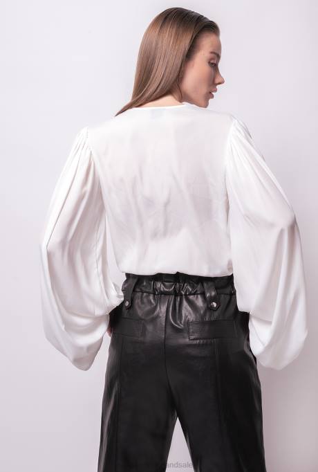 blouses | L488299 bodysuit van zijdemix met overslag aan de voorkant Pinko wolk wit