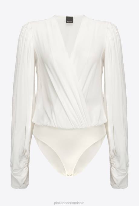 blouses | L488299 bodysuit van zijdemix met overslag aan de voorkant Pinko wolk wit