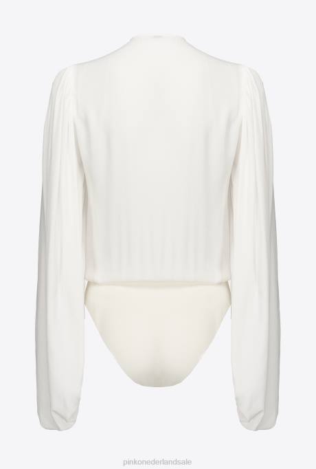 blouses | L488299 bodysuit van zijdemix met overslag aan de voorkant Pinko wolk wit