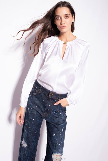 blouses | L488303 blouse van stretchsatijn met lange mouwen Pinko Helder wit