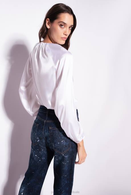 blouses | L488303 blouse van stretchsatijn met lange mouwen Pinko Helder wit