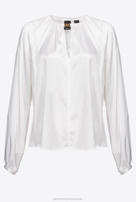 blouses | L488303 blouse van stretchsatijn met lange mouwen Pinko Helder wit