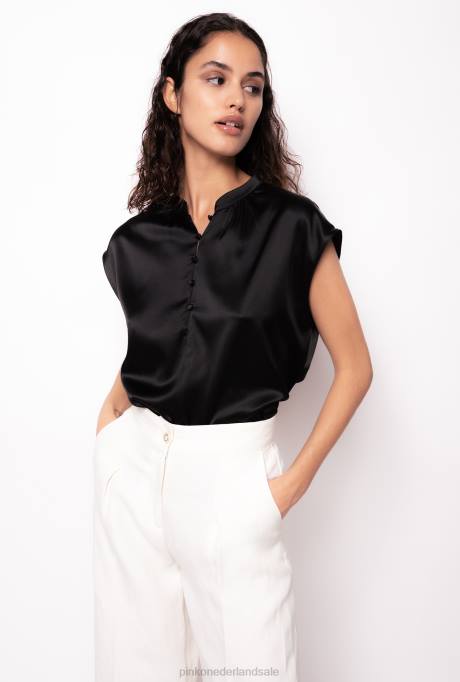 blouses | L488304 mouwloze satijnen blouse Pinko limousine zwart
