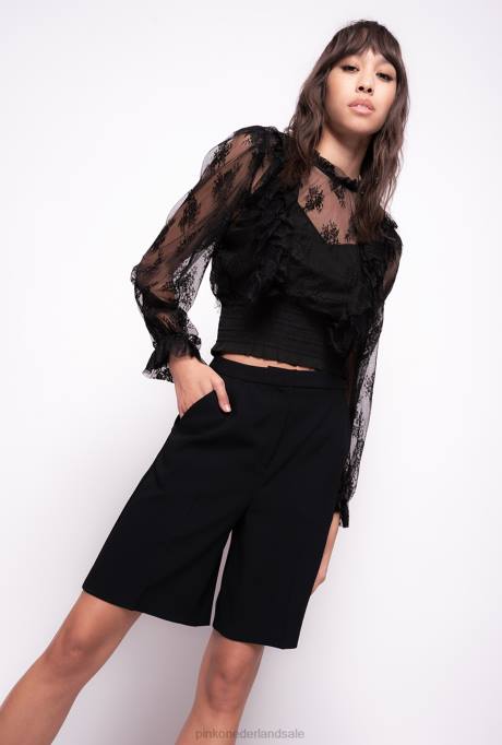 blouses | L488308 cropped kanten blouse Pinko limousine zwart